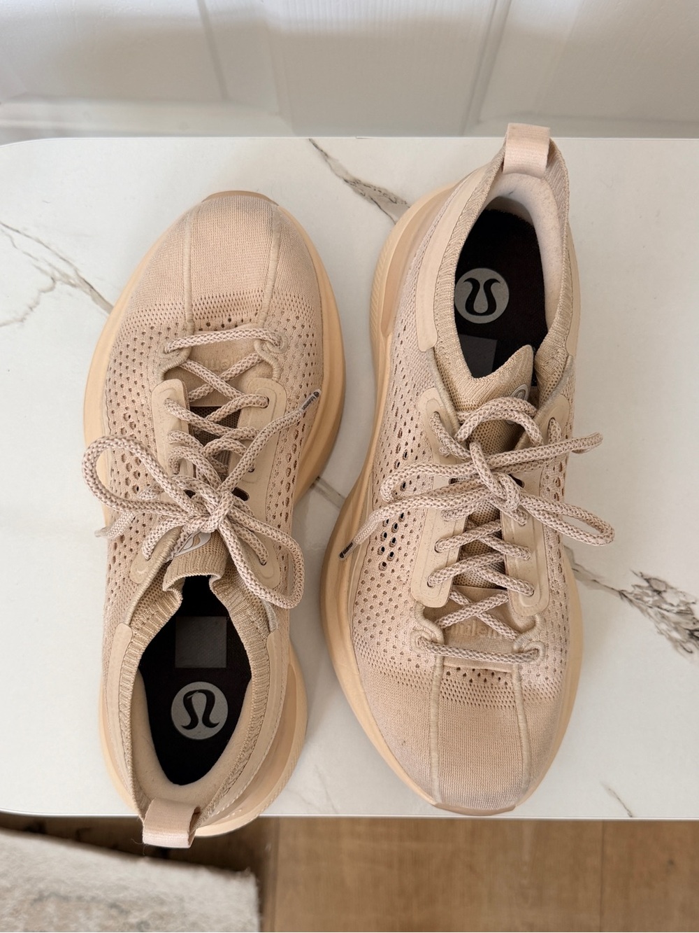 lululemon athletica Women’s Beige Knit Lace-Up Sneakers